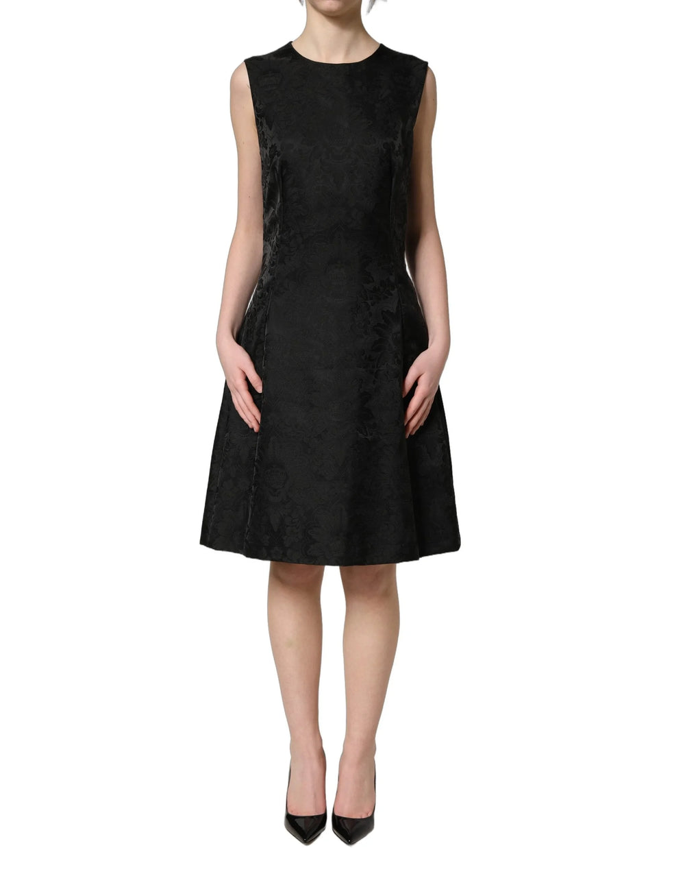 Dolce & Gabbana Black Floral Jacquard Sleeveless A-line Dress - IT40|S