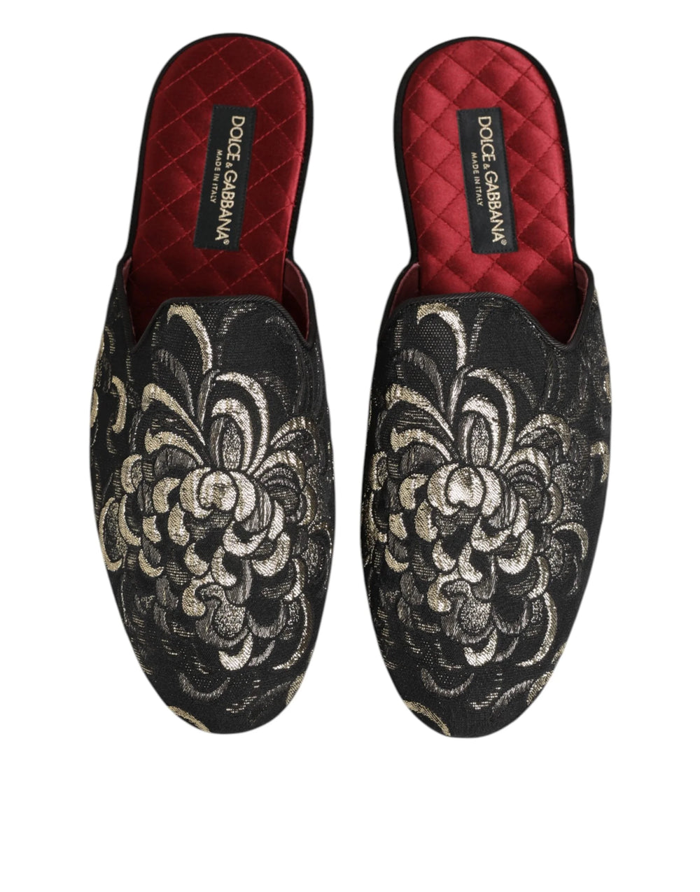 Dolce & Gabbana Black Floral Jacquard Slides Slippers Shoes - Sandals
