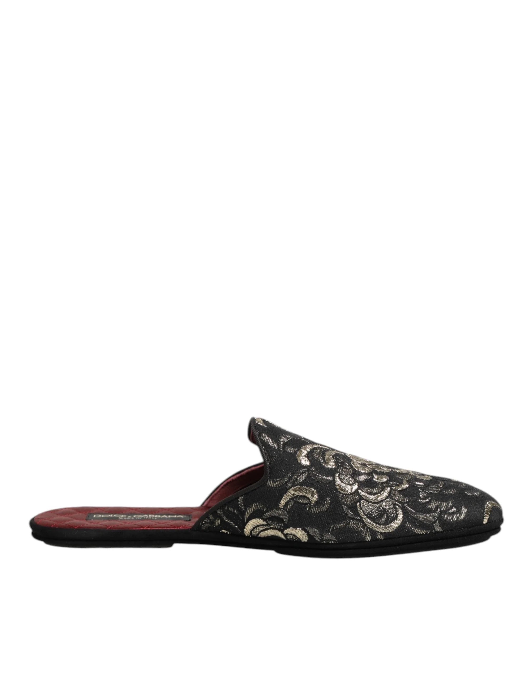 Dolce & Gabbana Black Floral Jacquard Slides Slippers Shoes - Sandals