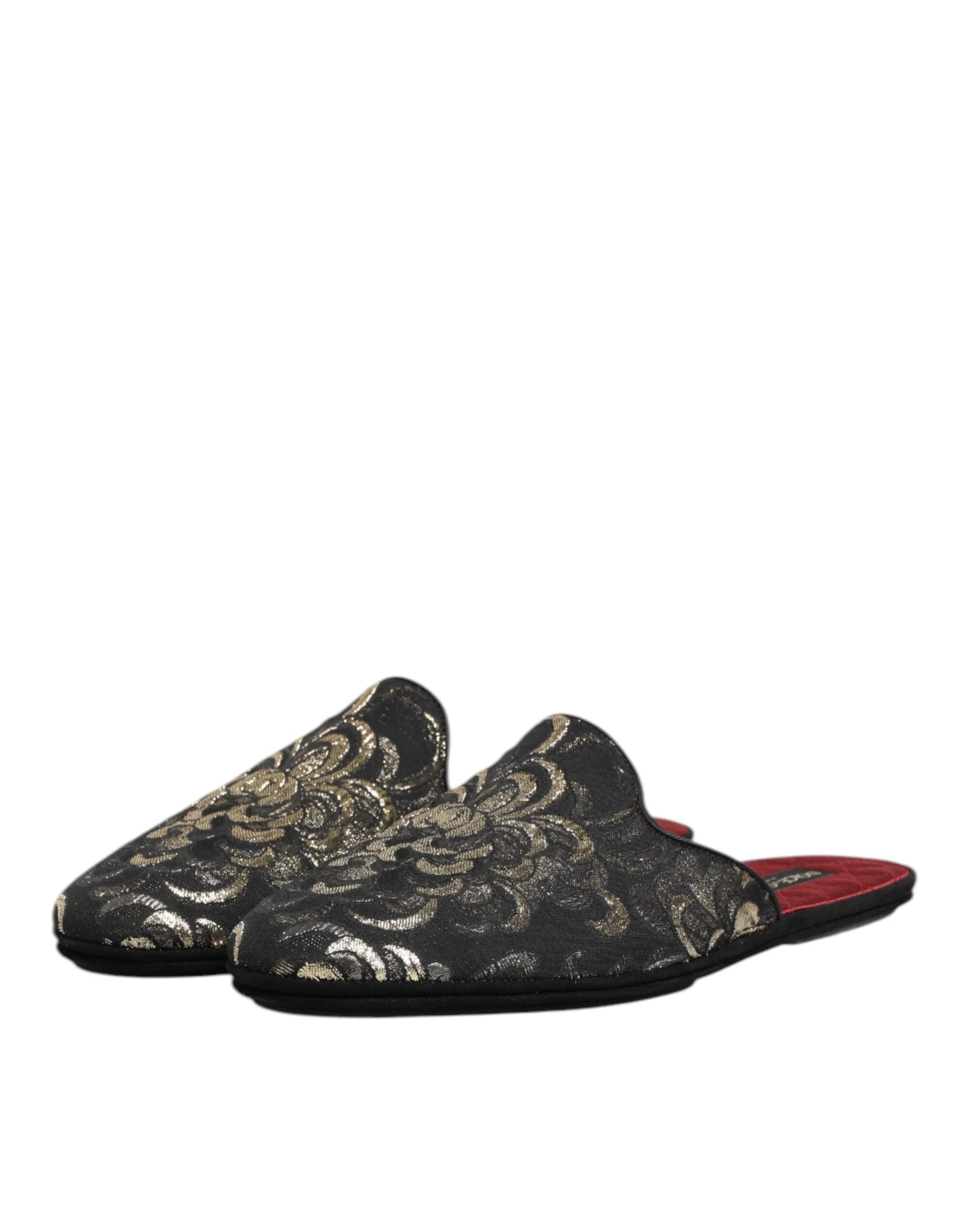 Dolce & Gabbana Black Floral Jacquard Slides Slippers Shoes - Sandals