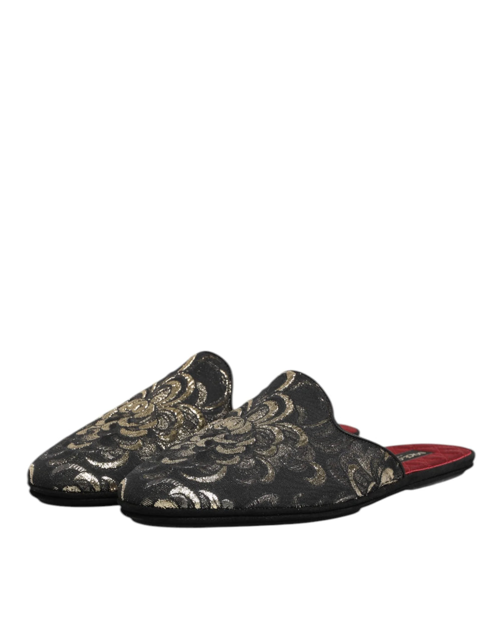 Dolce & Gabbana Black Floral Jacquard Slides Slippers Shoes - Sandals