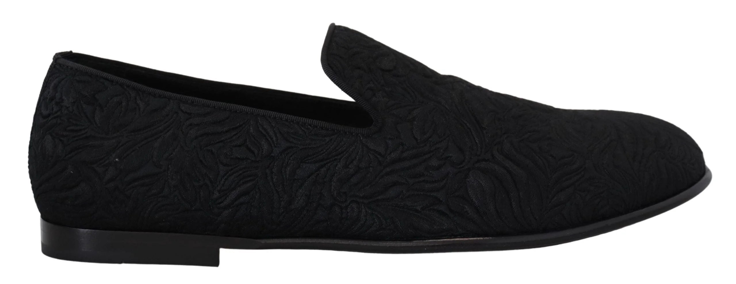 Dolce & Gabbana Black Floral Jacquard Slippers Loafers Shoes - Flats