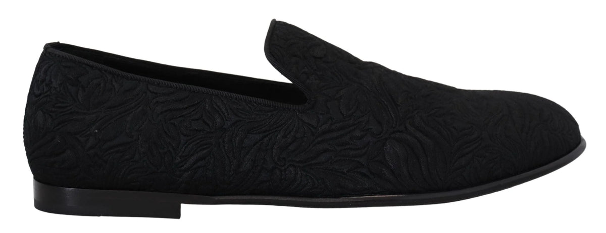 Dolce & Gabbana Black Floral Jacquard Slippers Loafers Shoes - Flats