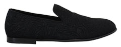 Dolce & Gabbana Black Floral Jacquard Slippers Loafers Shoes - Flats