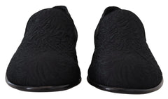 Dolce & Gabbana Black Floral Jacquard Slippers Loafers Shoes - Flats