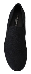 Dolce & Gabbana Black Floral Jacquard Slippers Loafers Shoes - Flats