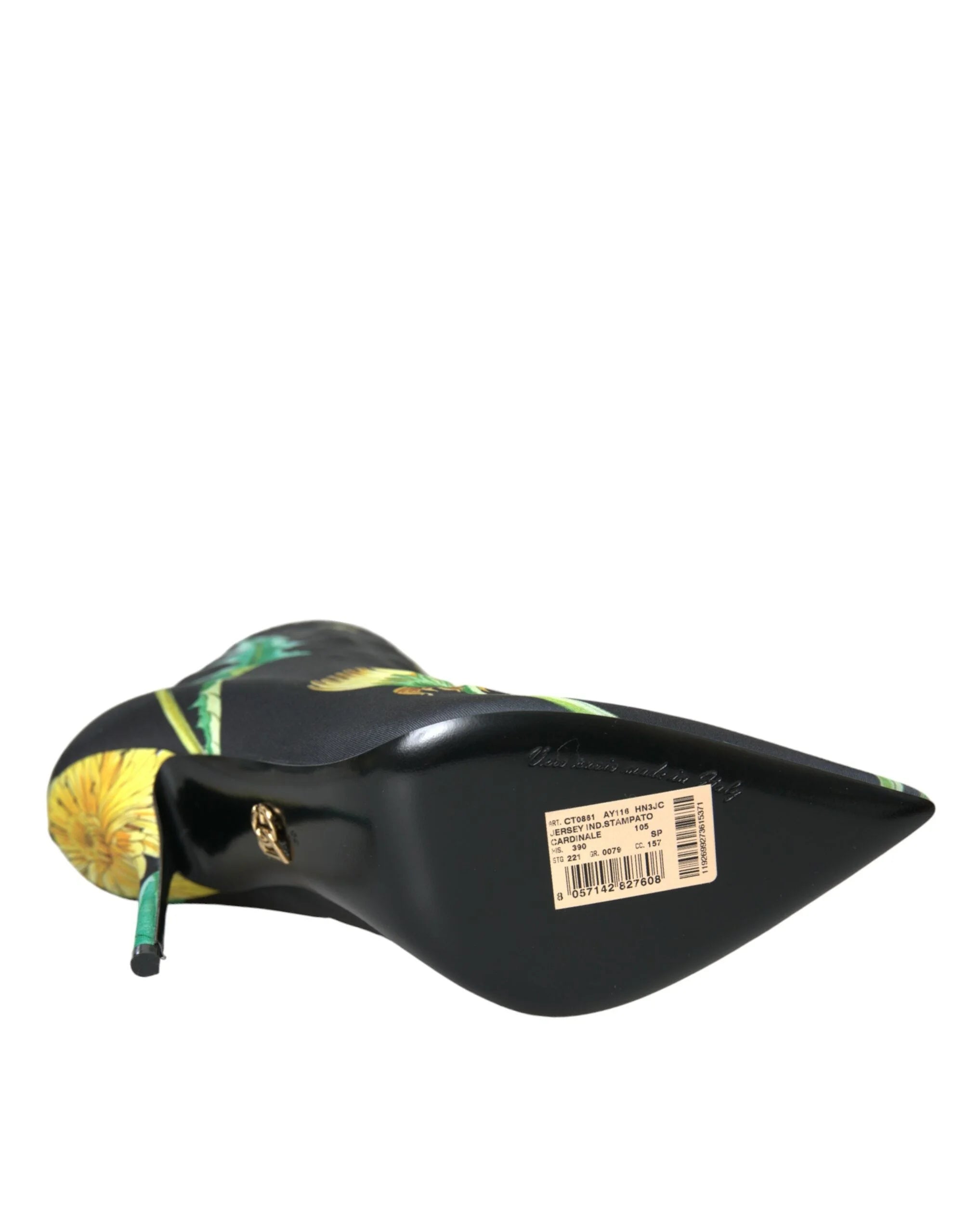 Dolce & Gabbana Black Floral Jersey Stretch Ankle Boots Shoes - EU39/US8.5 - Boots