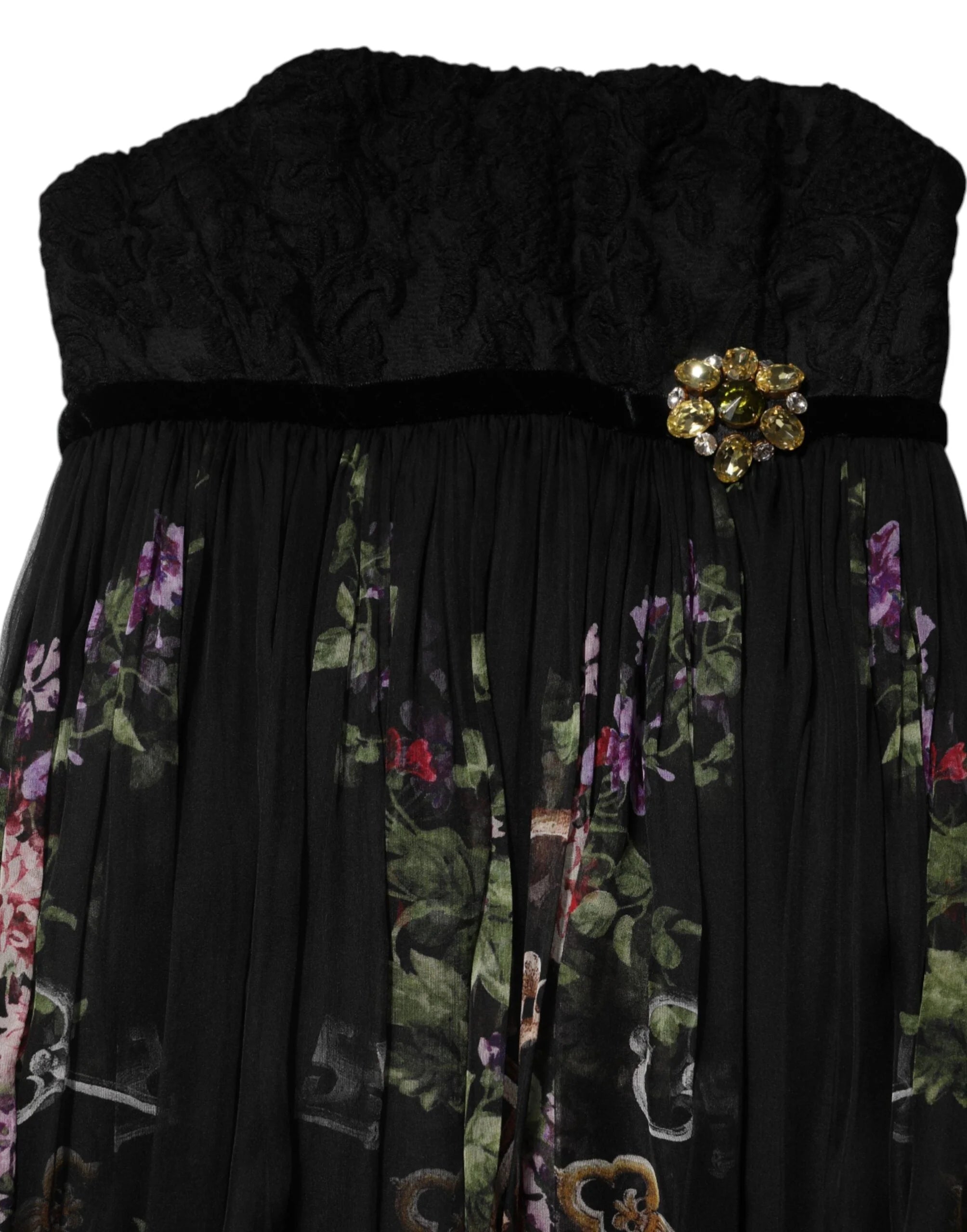 Dolce & Gabbana Black Floral Key Print Crystal Strapless Dress - IT40|S - Dresses