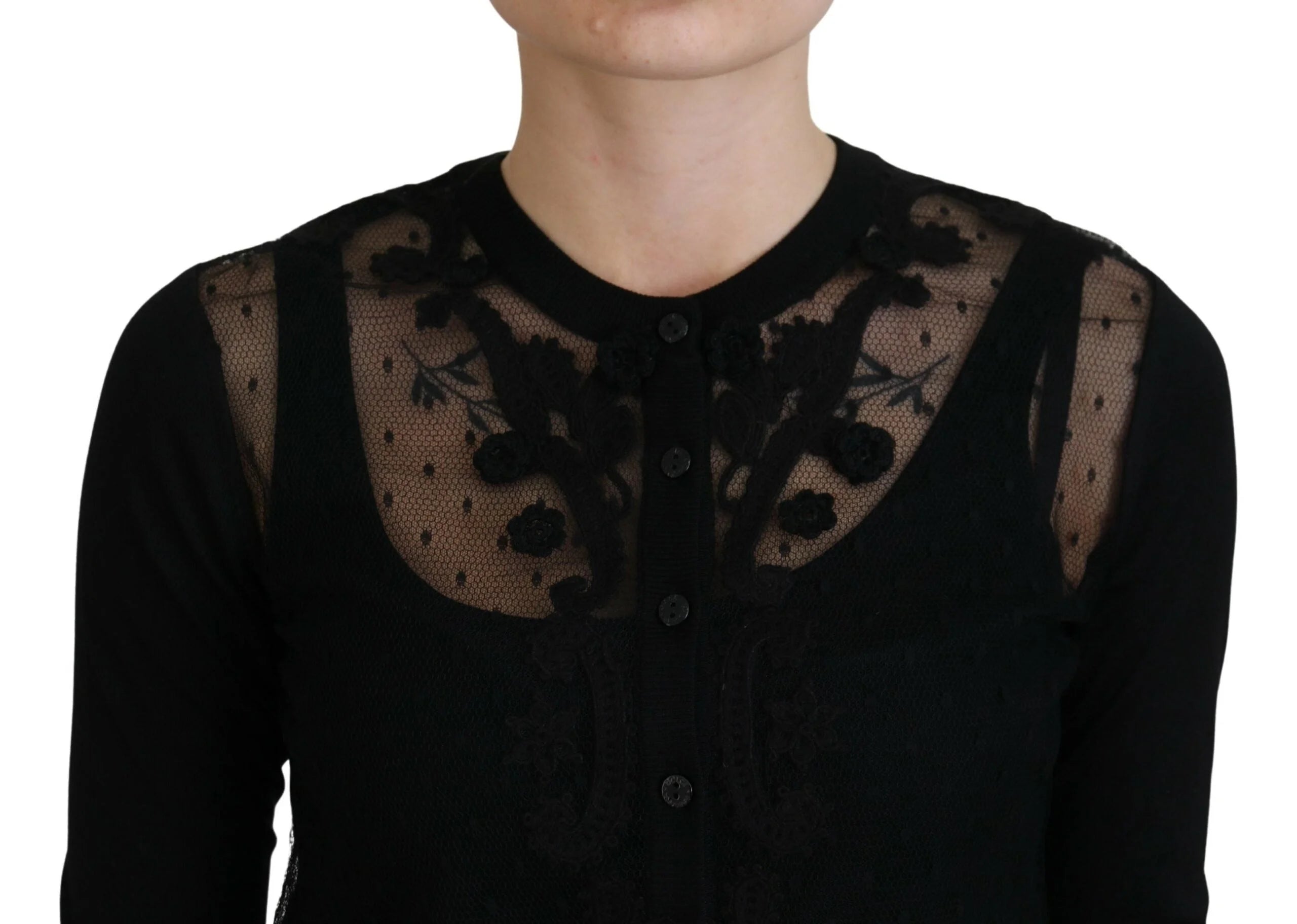 Dolce & Gabbana Black Floral Lace Button Cardigan Sweater - IT38|XS - Cardigans