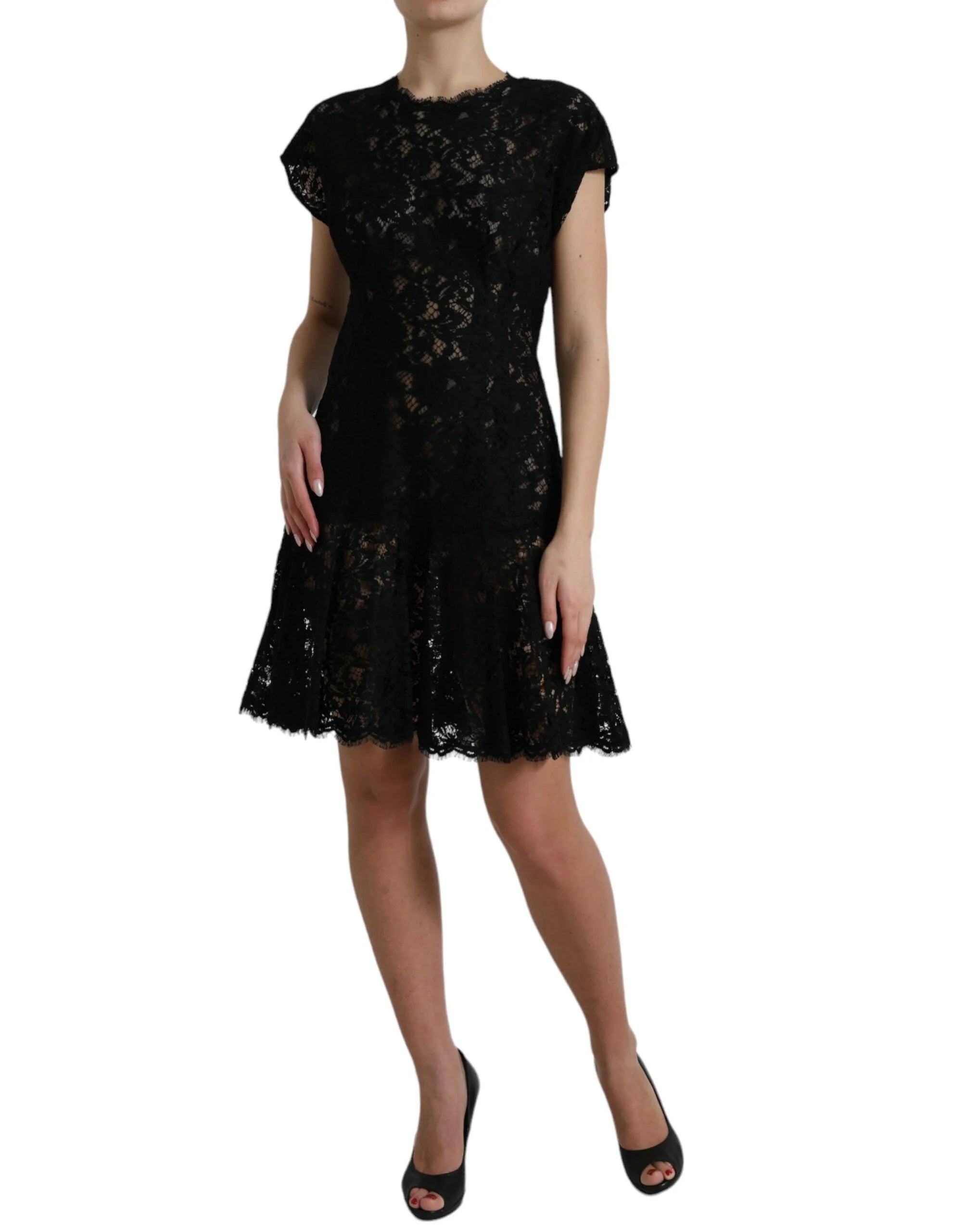 Dolce & Gabbana Black Floral Lace Cotton A-line Mini Dress - IT42|M - Dresses