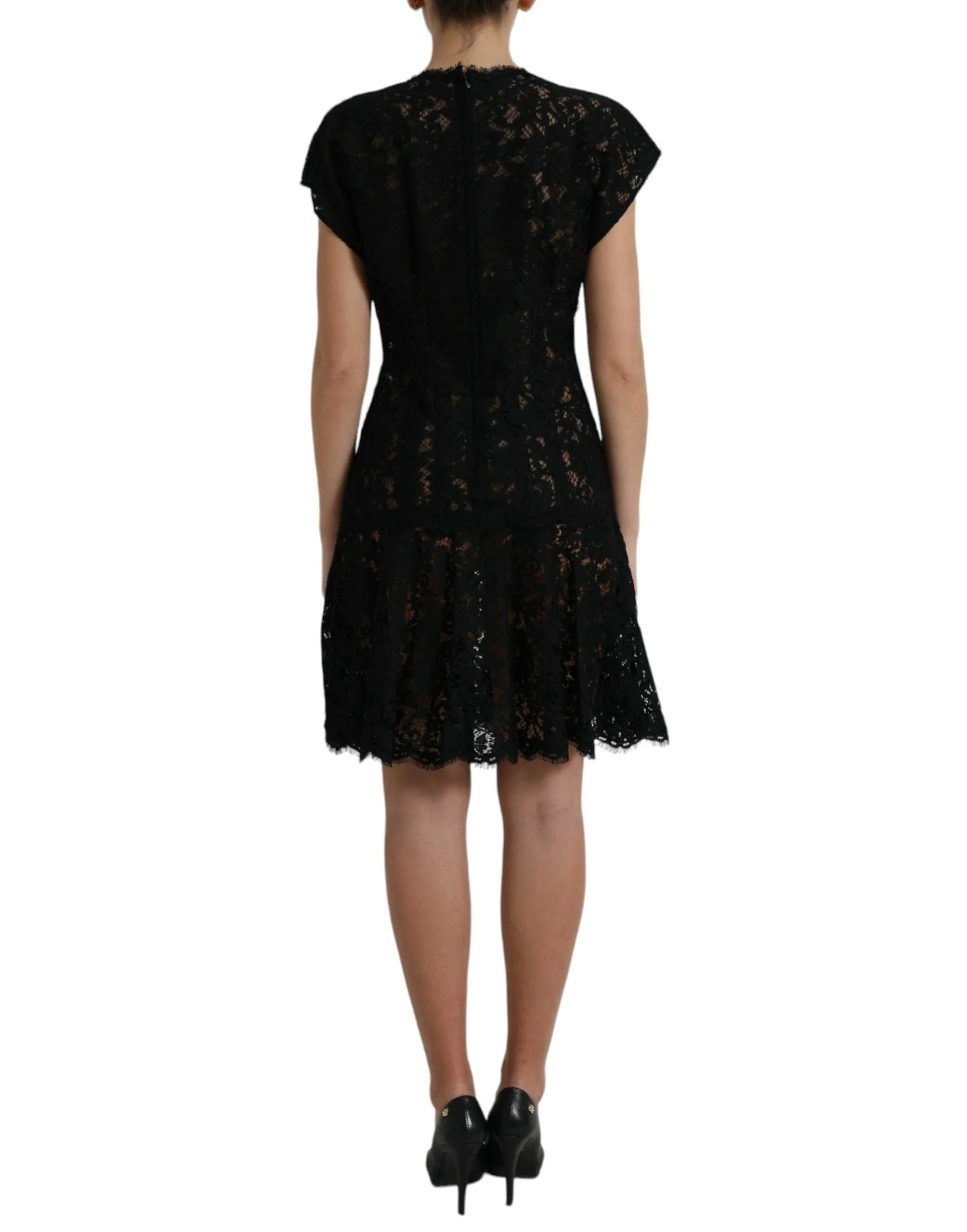 Dolce & Gabbana Black Floral Lace Cotton A-line Mini Dress - IT42|M - Dresses