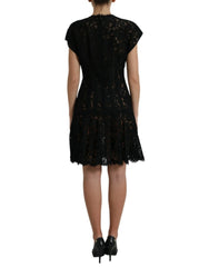 Dolce & Gabbana Black Floral Lace Cotton A-line Mini Dress - IT42|M - Dresses