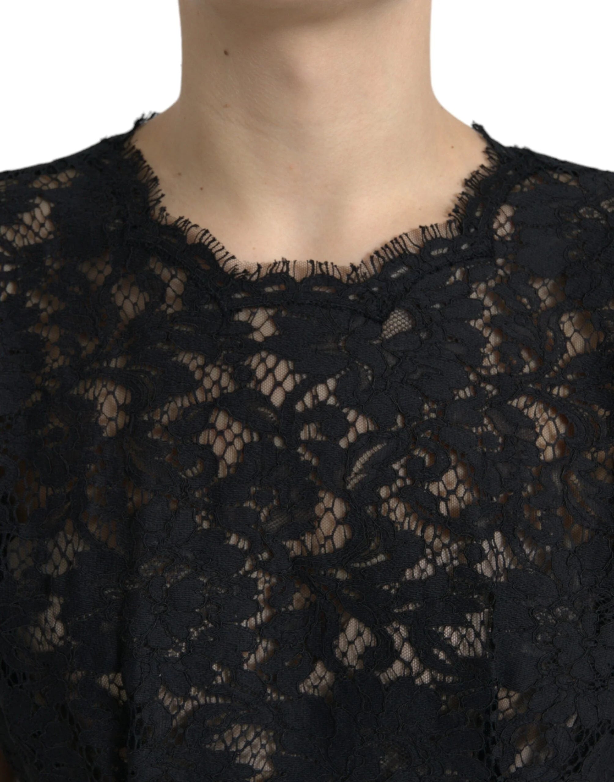 Dolce & Gabbana Black Floral Lace Cotton A-line Mini Dress - IT42|M - Dresses