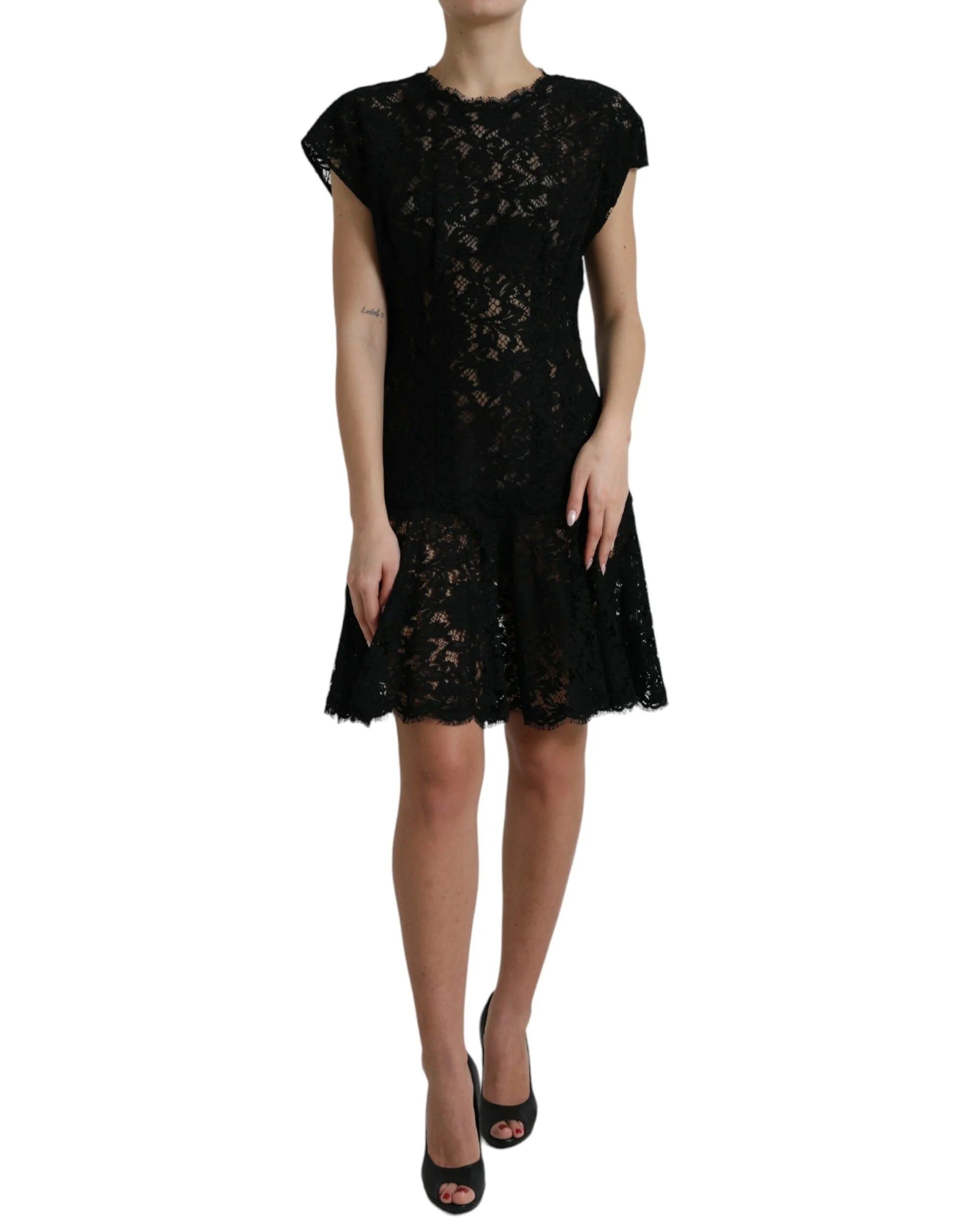 Dolce & Gabbana Black Floral Lace Cotton A-line Mini Dress - IT42|M - Dresses