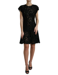 Dolce & Gabbana Black Floral Lace Cotton A-line Mini Dress - IT42|M - Dresses