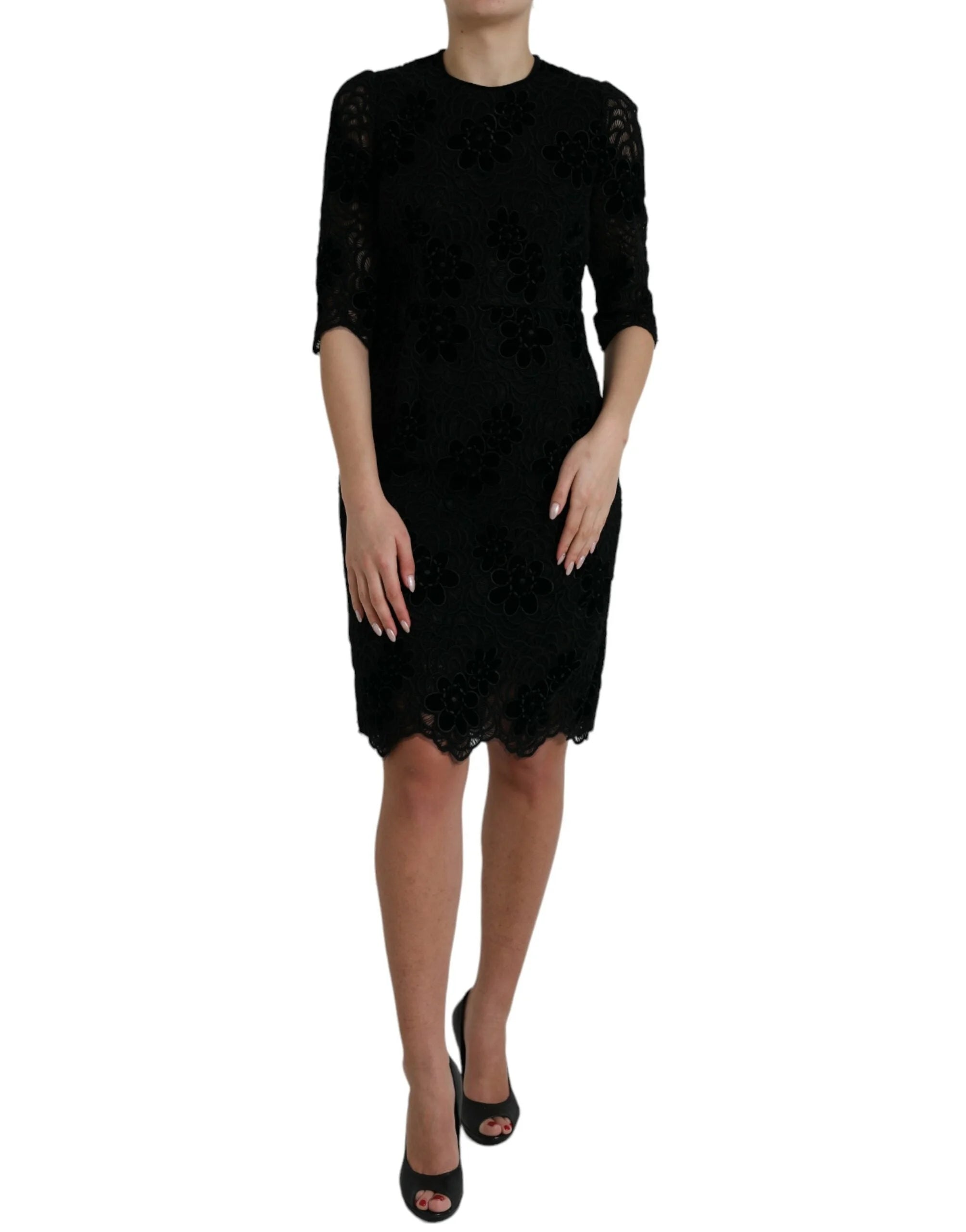 Dolce & Gabbana Black Floral Lace Cotton Bodycon Dress - IT40|S - Dresses