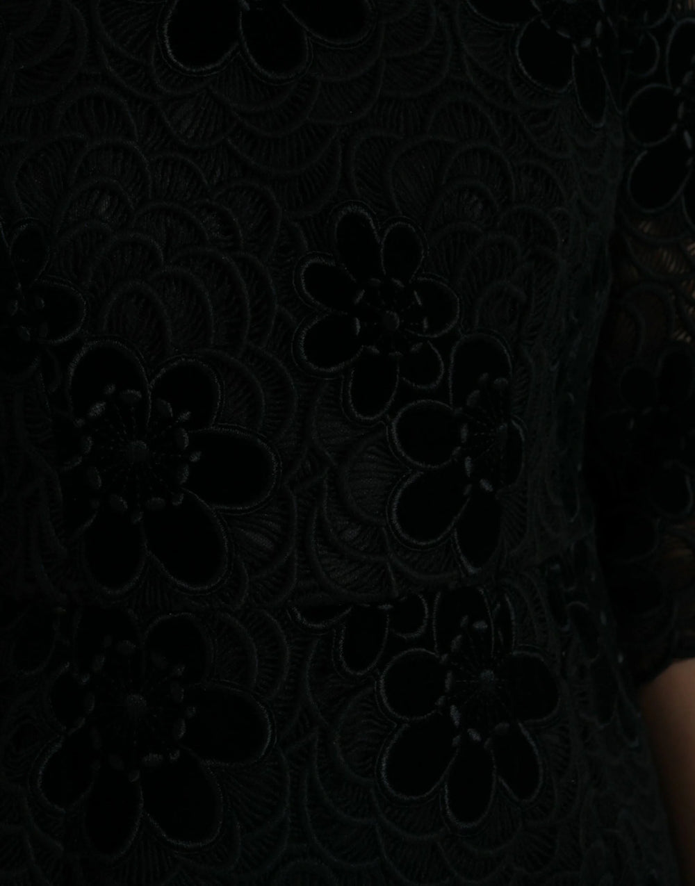 Dolce & Gabbana Black Floral Lace Cotton Bodycon Dress - IT40|S - Dresses