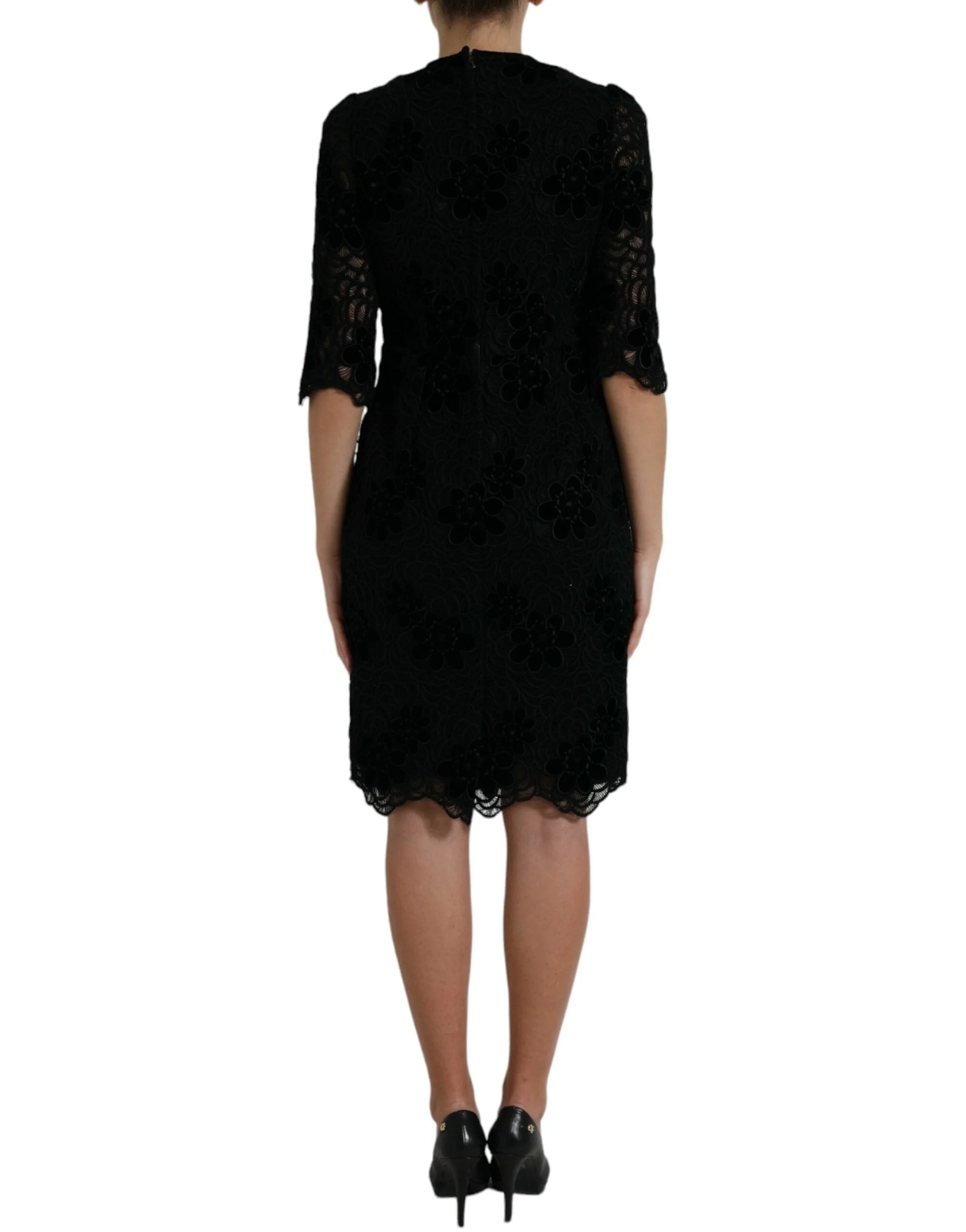 Dolce & Gabbana Black Floral Lace Cotton Bodycon Dress - IT40|S - Dresses