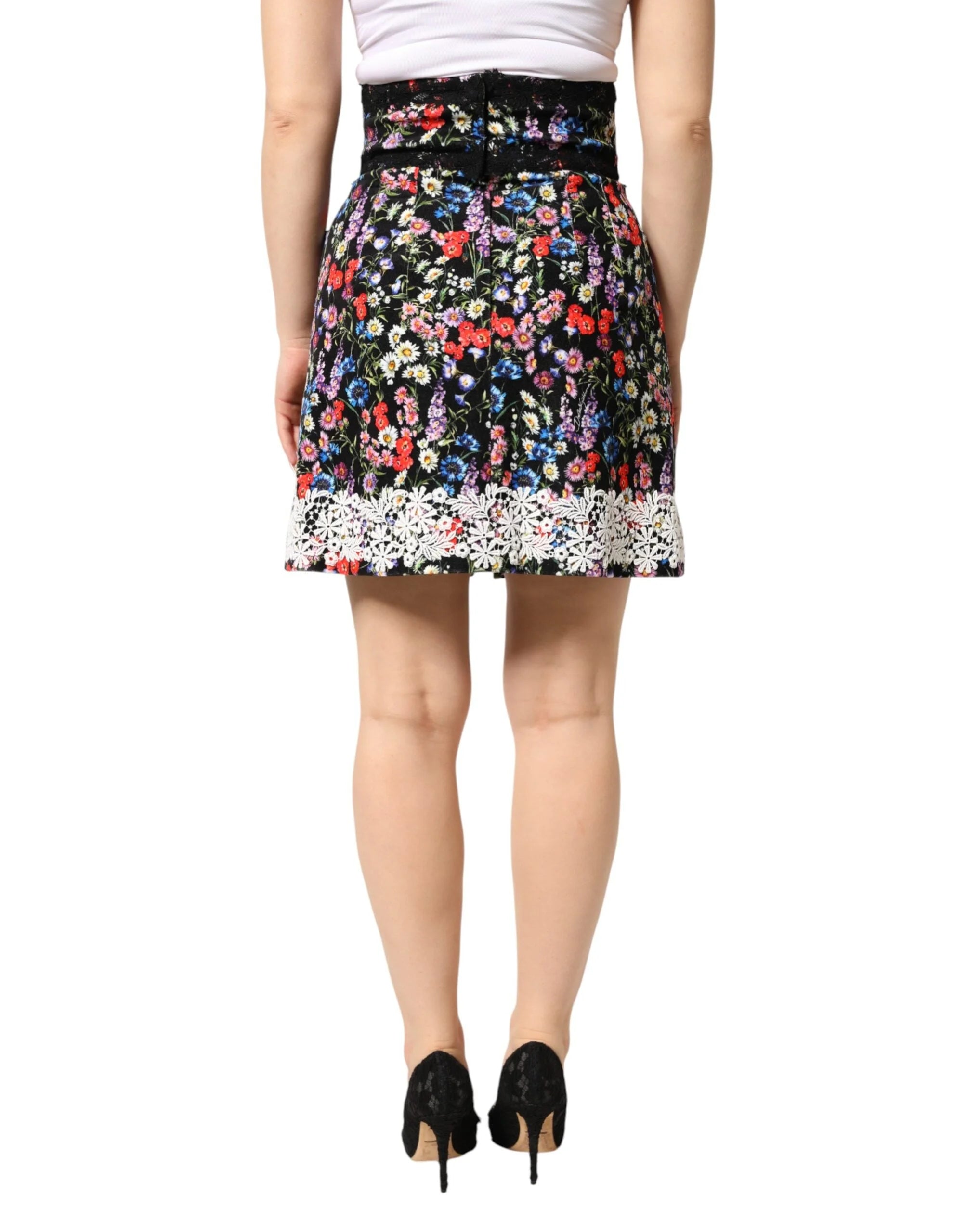 Dolce & Gabbana Black Floral Lace Cotton HighWaist Mini Skirt - IT40|S
