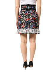 Dolce & Gabbana Black Floral Lace Cotton HighWaist Mini Skirt - IT40|S