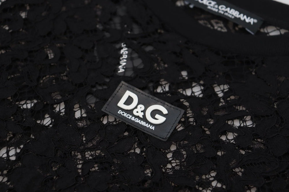 Dolce & Gabbana Black Floral Lace Cotton Shift Mini Dress - IT40|S - Dresses