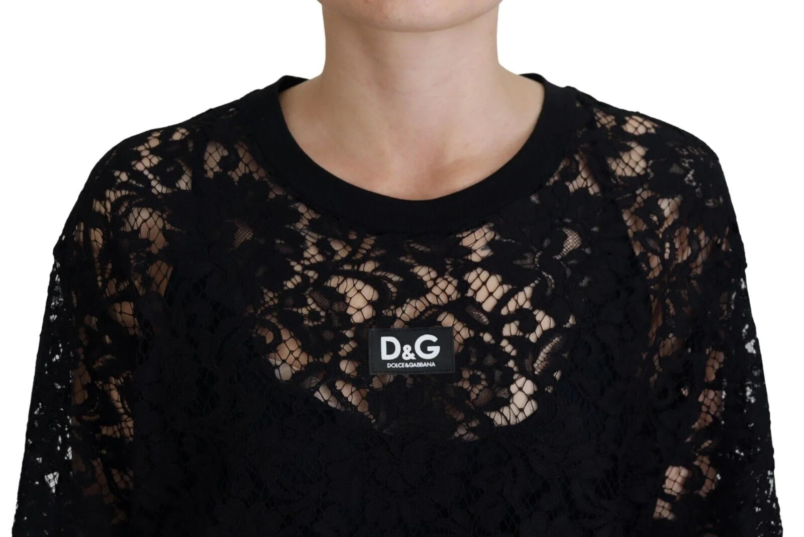 Dolce & Gabbana Black Floral Lace Cotton Shift Mini Dress - IT40|S - Dresses