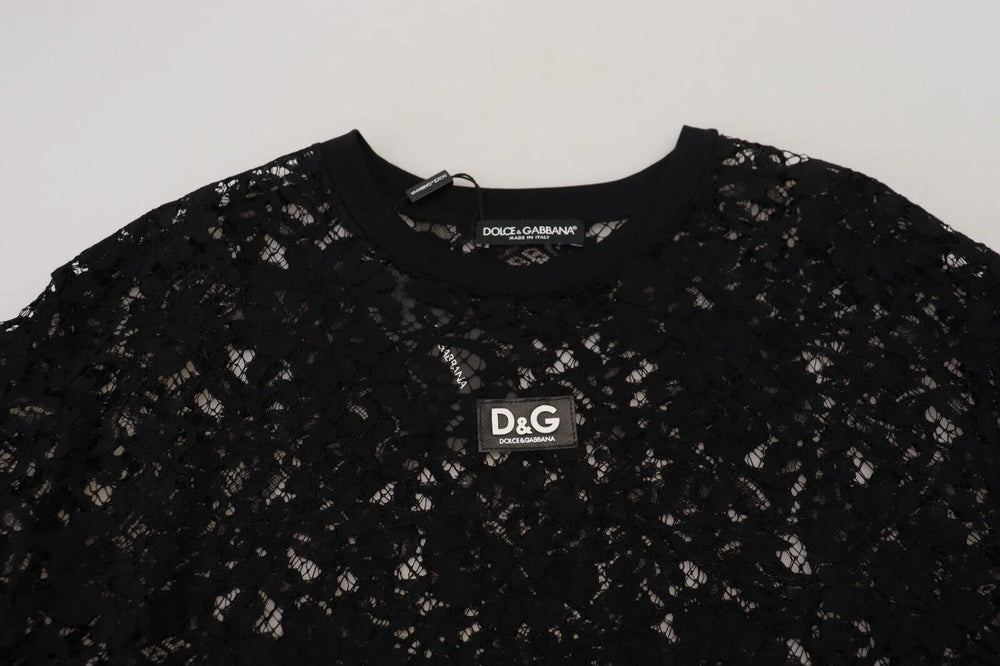 Dolce & Gabbana Black Floral Lace Cotton Shift Mini Dress - IT40|S - Dresses