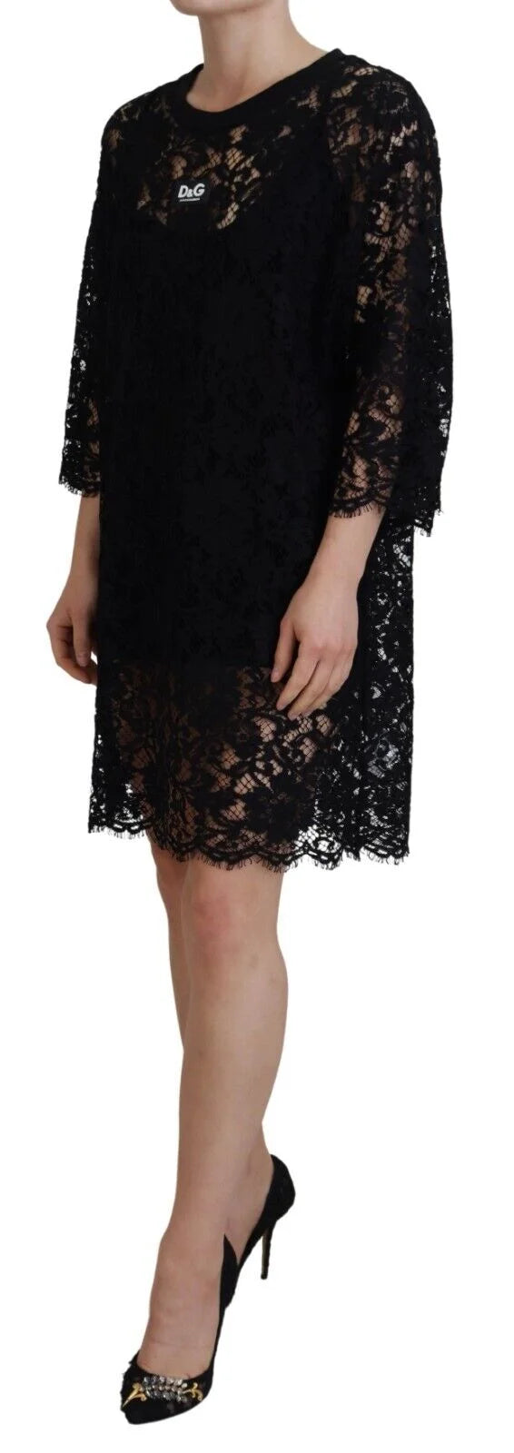 Dolce & Gabbana Black Floral Lace Cotton Shift Mini Dress - IT40|S - Dresses