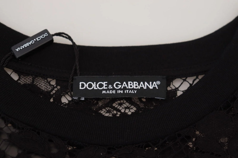 Dolce & Gabbana Black Floral Lace Cotton Shift Mini Dress - IT40|S - Dresses