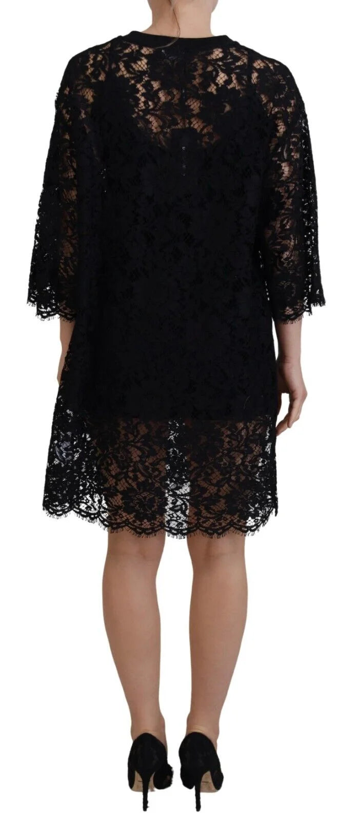 Dolce & Gabbana Black Floral Lace Cotton Shift Mini Dress - IT40|S - Dresses