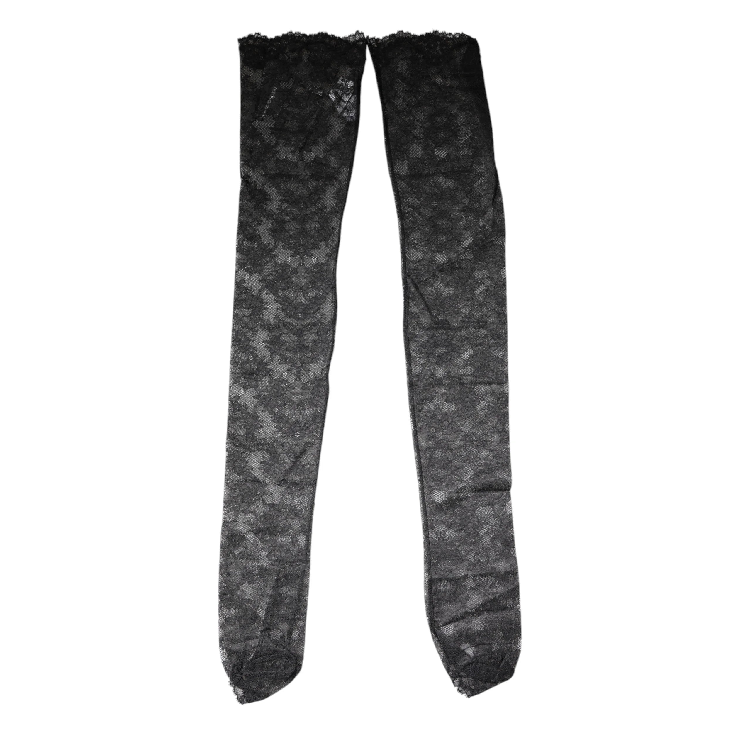 Dolce & Gabbana Black Floral Lace Cotton Stretch Stockings Socks - M