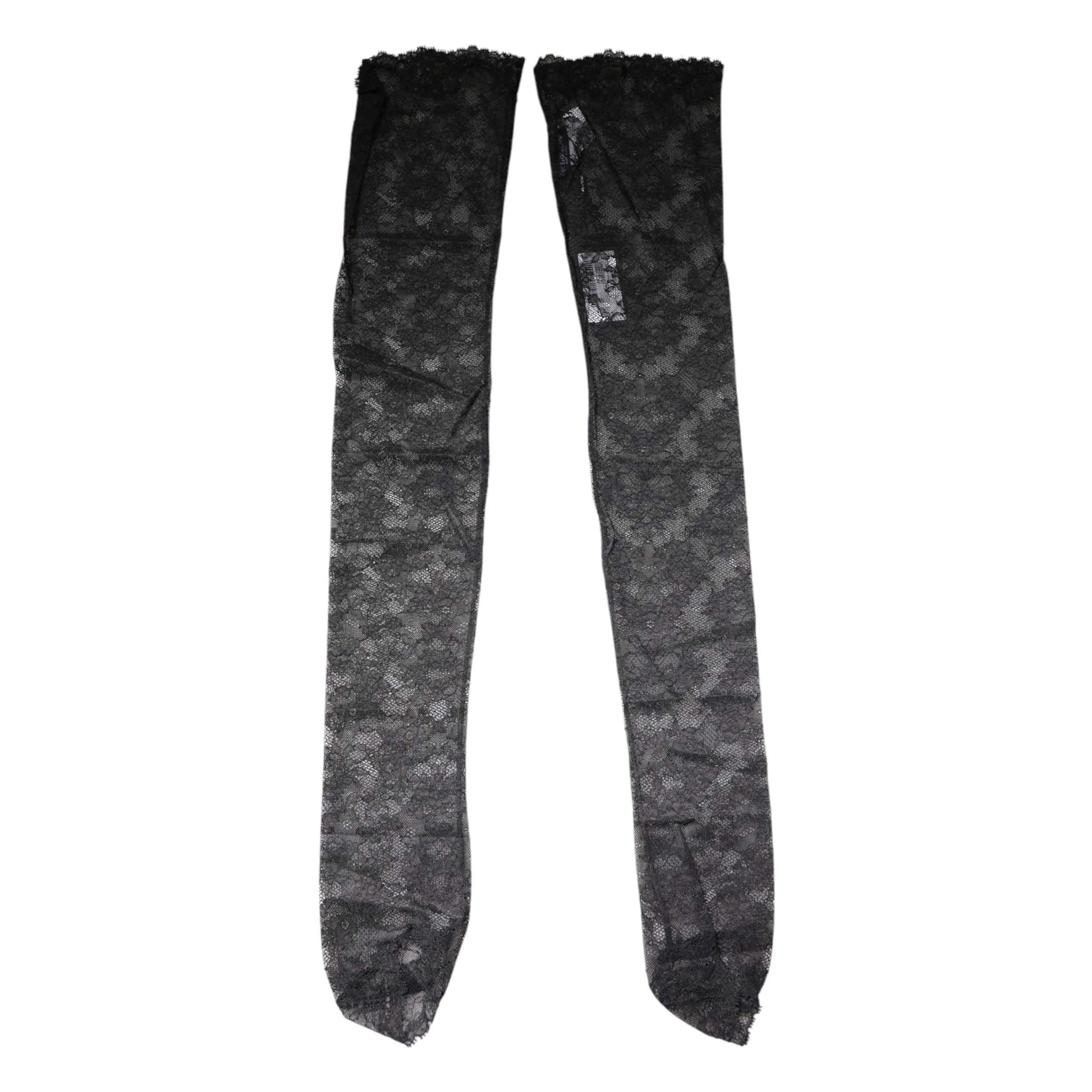 Dolce & Gabbana Black Floral Lace Cotton Stretch Stockings Socks - M