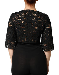Dolce & Gabbana Black Floral Lace Cropped Coat Jacket - IT36|XXS