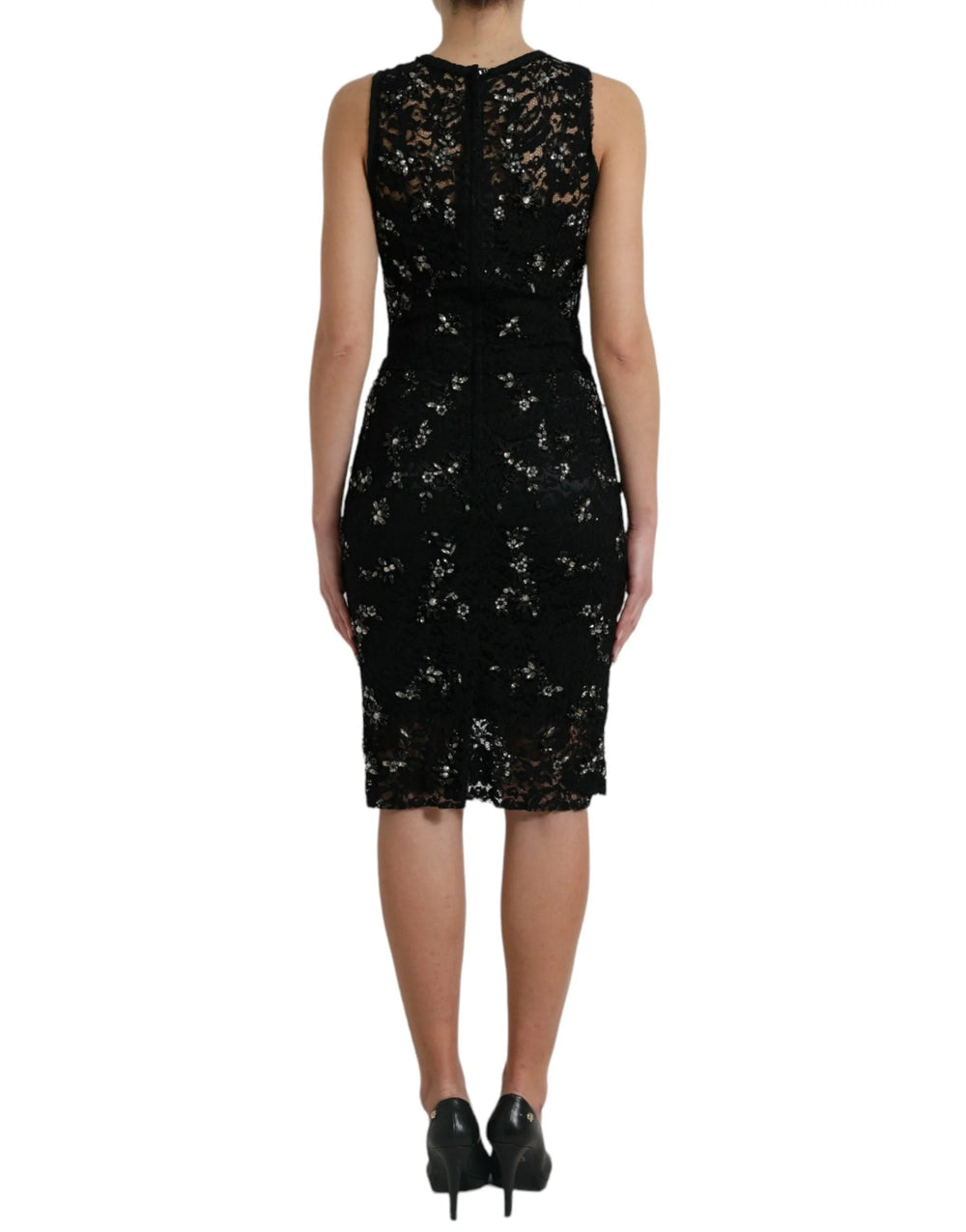 Dolce & Gabbana Black Floral Lace Crystal Sheath Dress - IT40|S - Dresses