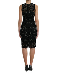 Dolce & Gabbana Black Floral Lace Crystal Sheath Dress - IT40|S - Dresses