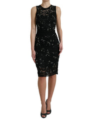 Dolce & Gabbana Black Floral Lace Crystal Sheath Dress - IT40|S - Dresses