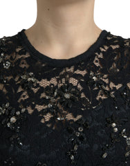 Dolce & Gabbana Black Floral Lace Crystal Sheath Dress - IT40|S - Dresses