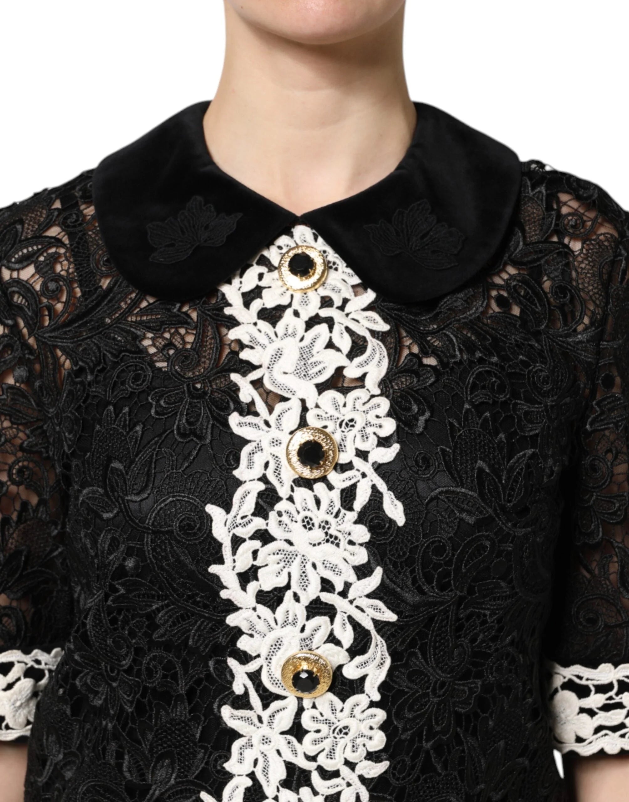 Dolce & Gabbana Black Floral Lace Embellished Mini Dress - Dresses