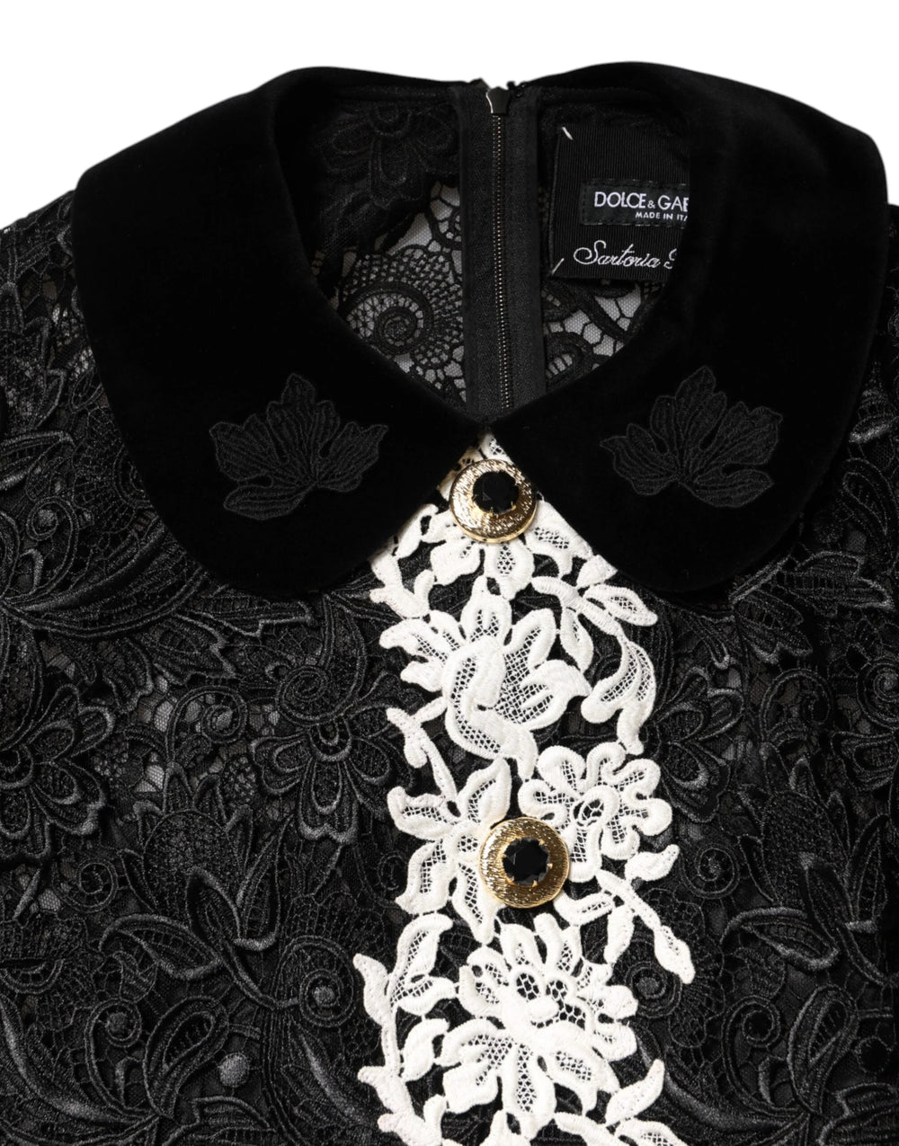 Dolce & Gabbana Black Floral Lace Embellished Mini Dress - Dresses