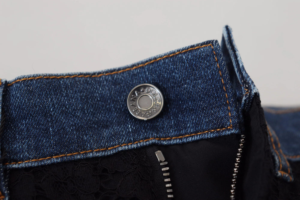 Dolce & Gabbana Black Floral Lace Front Skinny Denim Jeans - Jeans