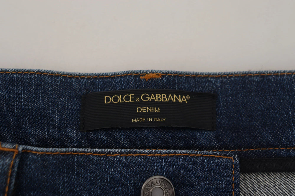 Dolce & Gabbana Black Floral Lace Front Skinny Denim Jeans - Jeans