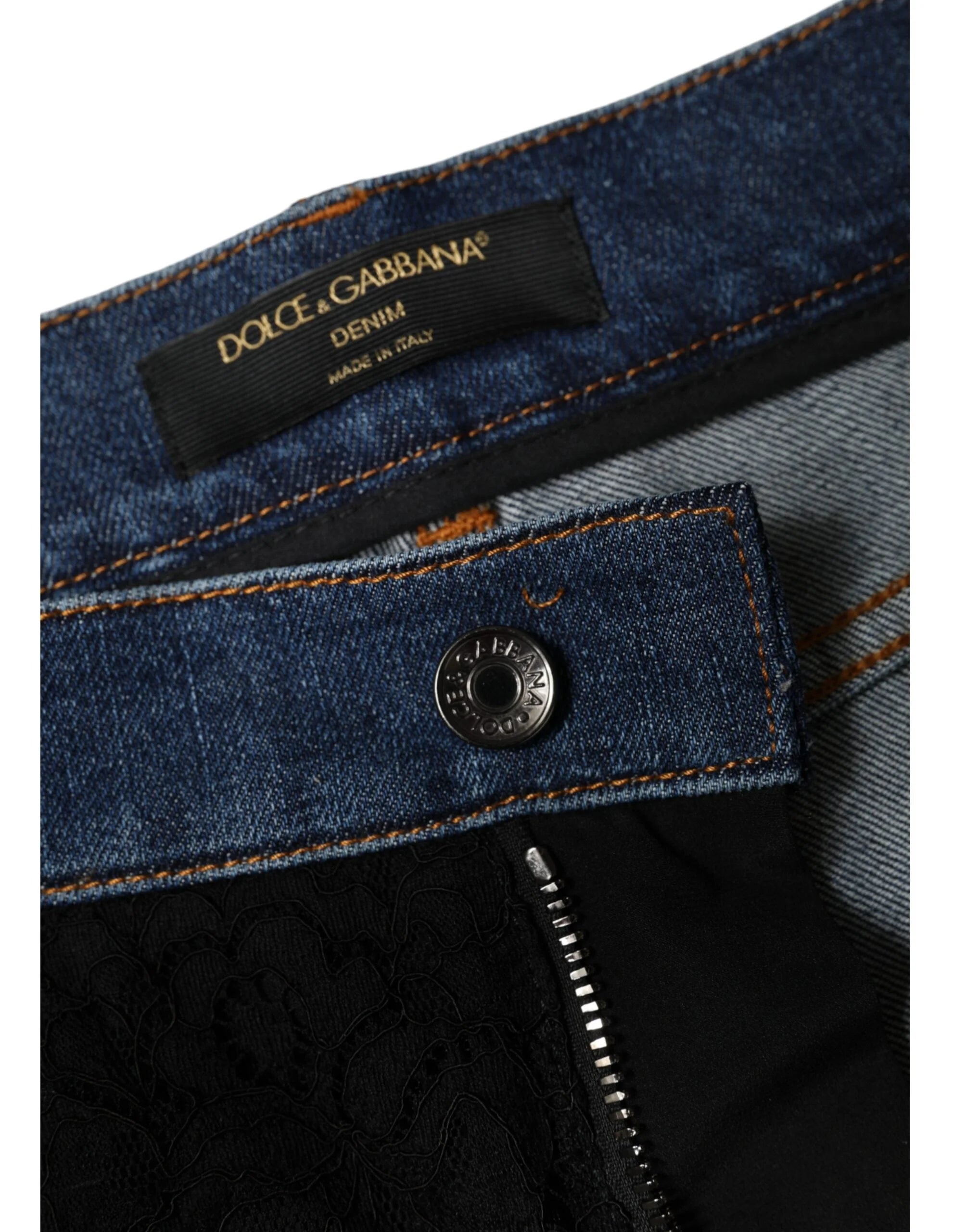 Dolce & Gabbana Black Floral Lace Front Skinny Denim Jeans - IT44 | L - Jeans