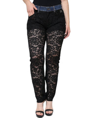 Dolce & Gabbana Black Floral Lace Front Skinny Denim Jeans - IT44 | L - Jeans