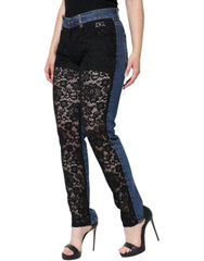 Dolce & Gabbana Black Floral Lace Front Skinny Denim Jeans - IT44 | L - Jeans