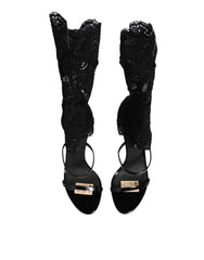 Dolce & Gabbana Black Floral Lace Heels SANDALS Shoes - EU41/US10.5