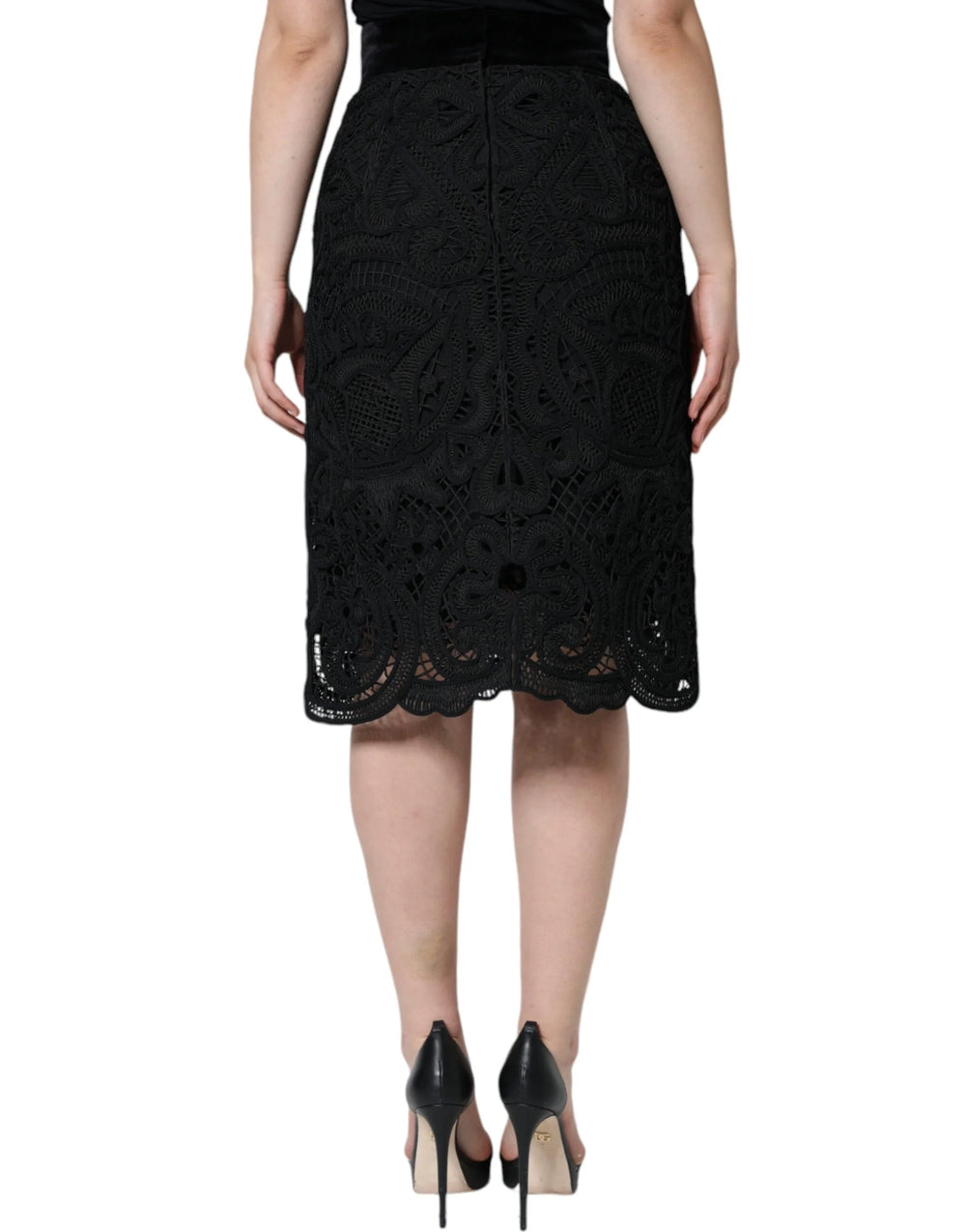 Dolce & Gabbana Black Floral Lace High Waist Pencil Cut Skirt - IT48|XXL - Skirts