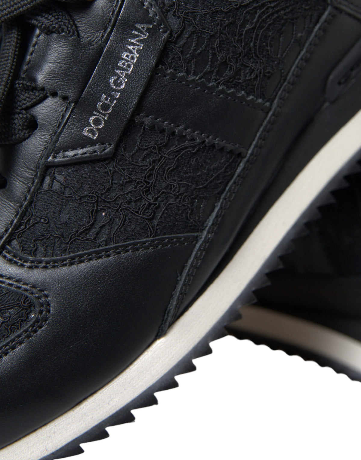 Dolce & Gabbana Black Floral Lace Leather Sneakers Shoes - EU36/US5.5