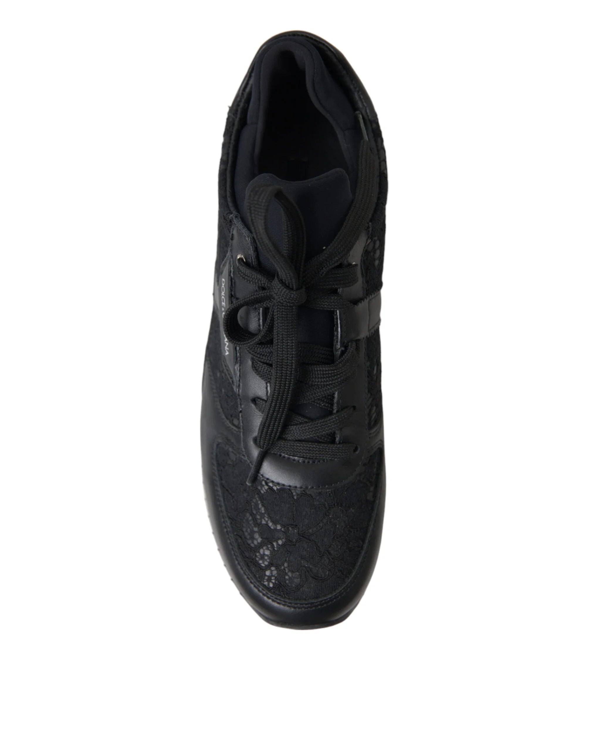 Dolce & Gabbana Black Floral Lace Leather Sneakers Shoes - EU36/US5.5