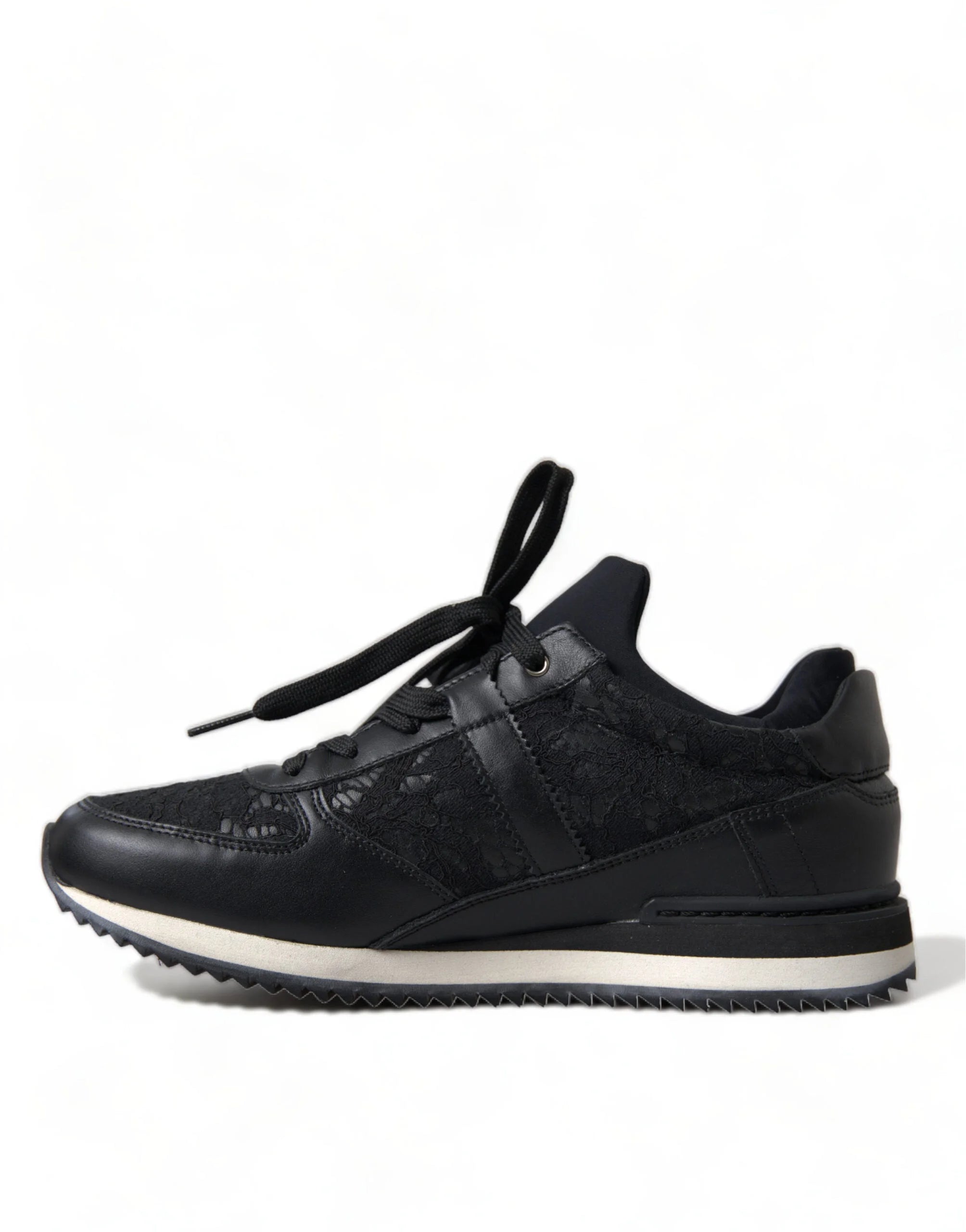 Dolce & Gabbana Black Floral Lace Leather Sneakers Shoes - EU36/US5.5