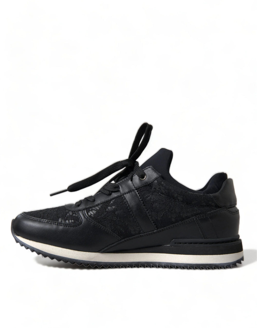 Dolce & Gabbana Black Floral Lace Leather Sneakers Shoes - EU36/US5.5